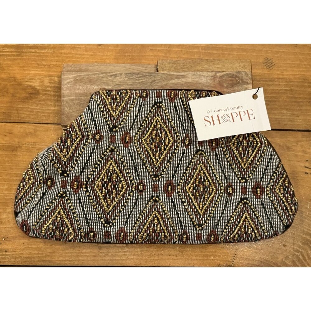 Beaded Diamond Pattern Clutch - Neutral Multi